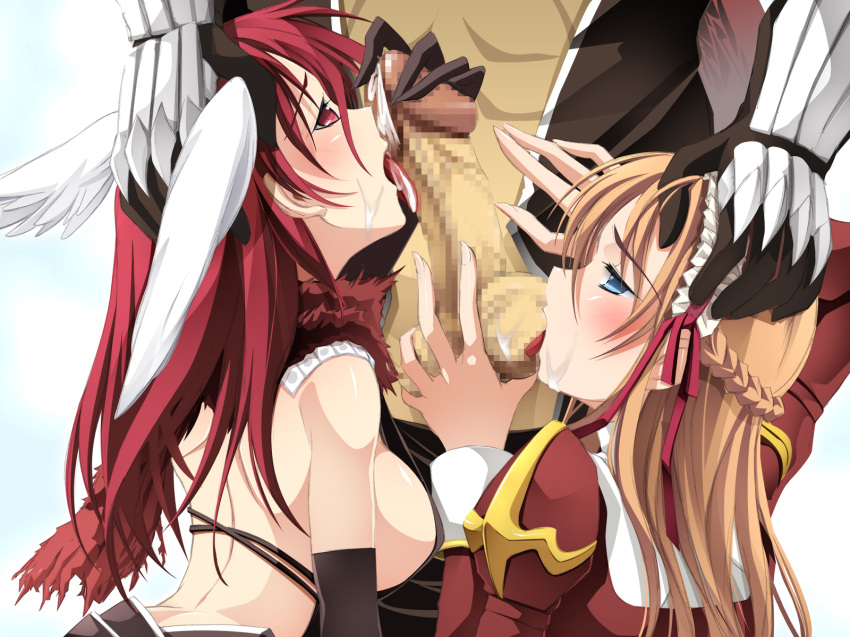 1boy 2girls blue_eyes high_priest kyoro_(cothurnus) ragnarok_online red_eyes red_hair tagme