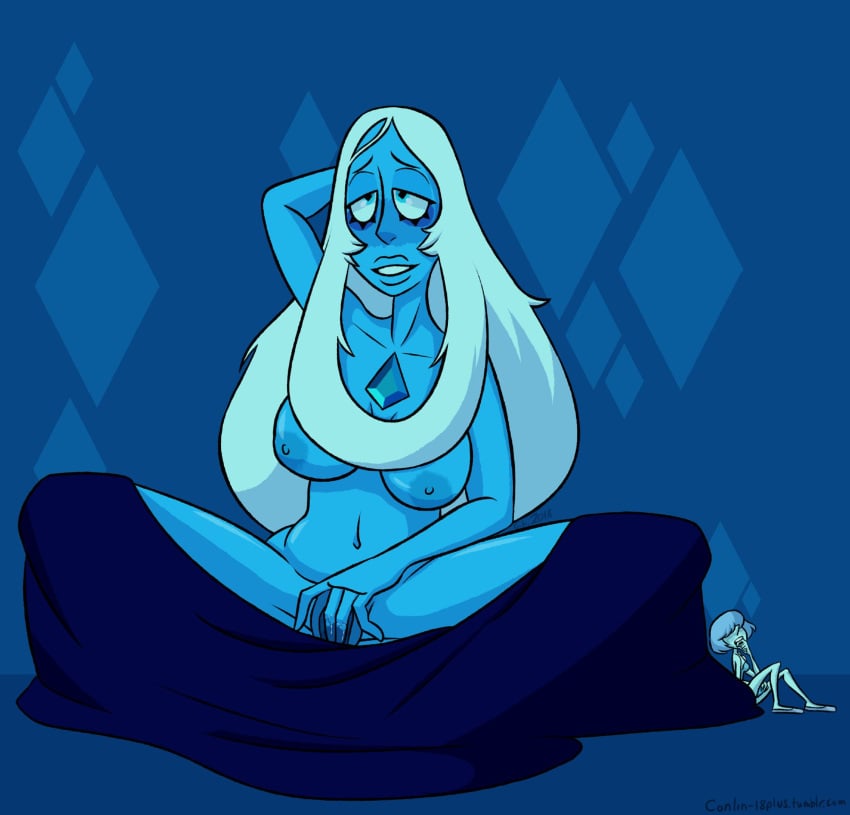 2girls alien alien_girl alien_humanoid blue_body blue_diamond_(steven_universe) blue_eyes blue_hair blue_pearl_(steven_universe) blue_skin breasts cartoon_network consin-arts diamond_authority female female_focus female_only gem_(species) humanoid long_hair masturbation multiple_girls nipples non-mammal_breasts steven_universe