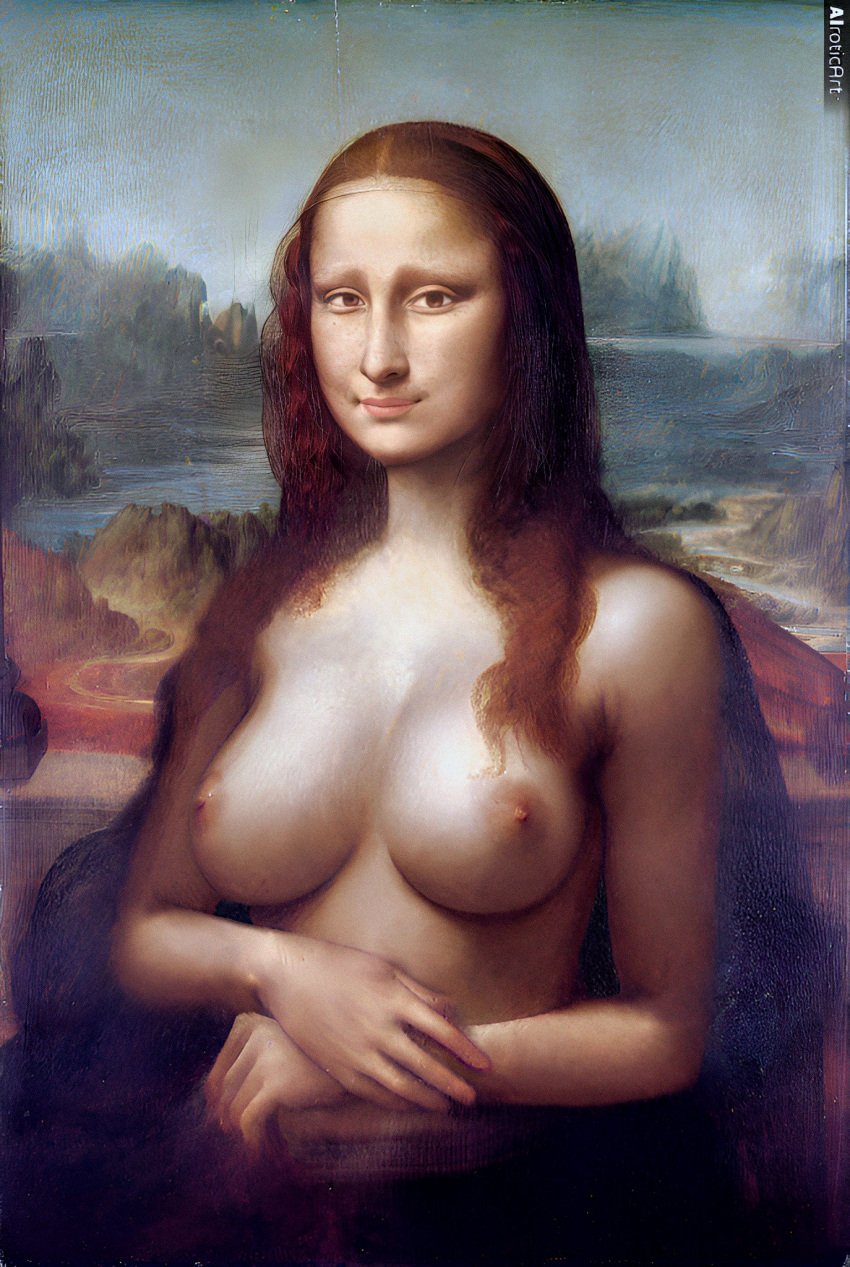 1girl ai_generated breasts_out mona_lisa painting_(artwork) tagme topless topless_female