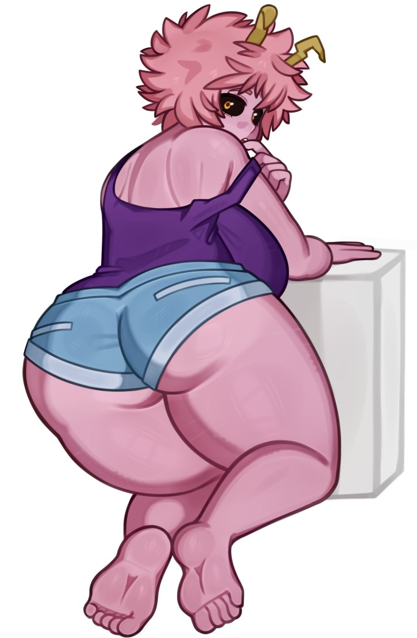 1girls ass big_ass big_breasts big_butt commission female female_only jean_shorts large_ass large_breasts looking_at_viewer looking_back melonpuff mina_ashido my_hero_academia pink_body pink_hair pink_skin shorts solo solo_female solo_focus thick_ass thick_thighs thighs white_background wide_hips yellow_eyes