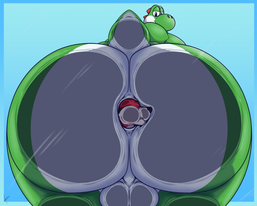 2boys anal_vore big_ass big_butt facesitting furry gay gigantic_ass gigantic_butt huge_ass huge_butt huttsergreywolf male/male male_only mario_(series) nintendo squash squashed squashing vore yoshi