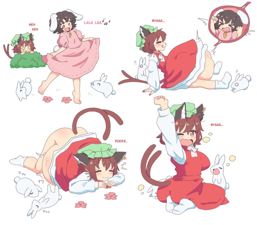 bunny_girl catgirl chen digestion female female_only tagme tewi_inaba touhou vore vore_belly