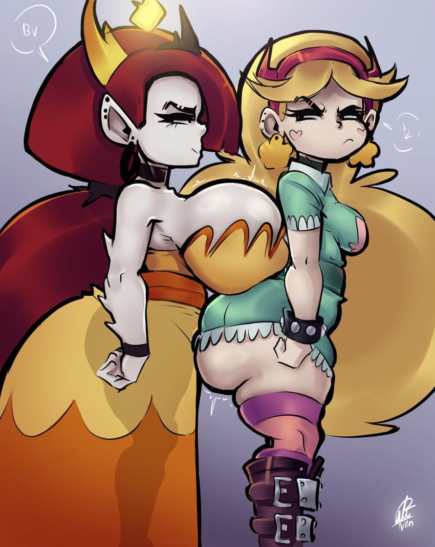 2girls ass_vs_breasts big_ass big_breasts blonde_hair bottom_heavy comparing hekapoo light-skinned_female penicilino123 pepitocuario123 red_hair star_butterfly star_vs_the_forces_of_evil top_heavy white_skin