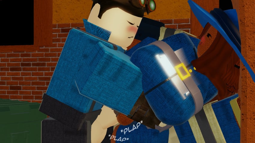 1boy 1girls 3d arsenal_(rolve) artist_request blush closed_eyes clothed_sex mechanic_(rolve) outside roblox roblox_game robloxian rolve scarecrow_(rolve) source_request tagme typical_colors_2