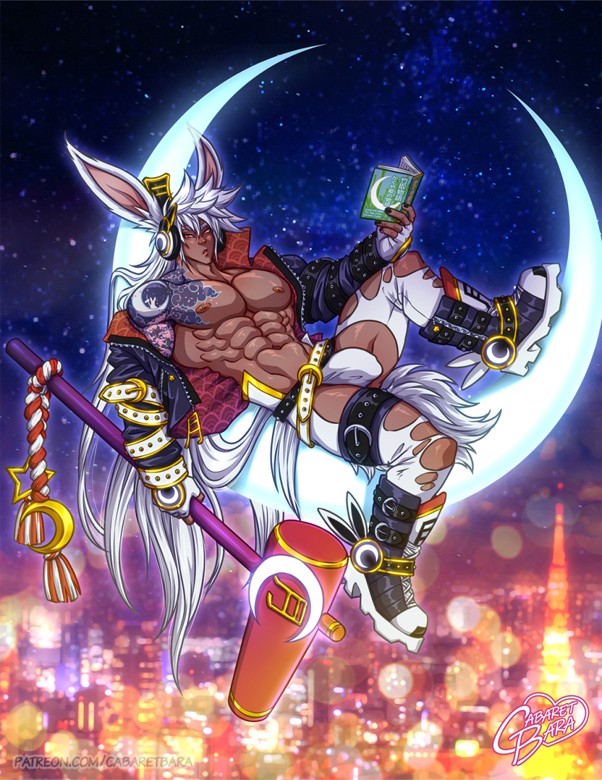 abs biceps big_bulge bulge cabaret_bara huge_bulge japanese_mythology male male_only moon moon_god muscles muscular muscular_male pecs thick_thighs tsukuyomi_(japanese_mythology)