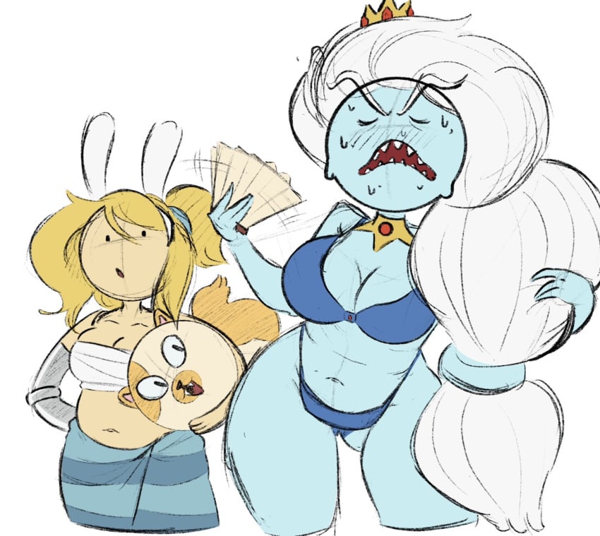 adventure_time breasts cake_the_cat clothed fionna_the_human_girl ice_queen_(adventure_time) kross_draws swimsuit tagme