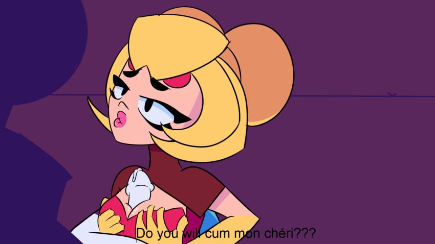 animated brawl_stars breasts charlie_(brawl_stars) dialog dialogue femdom leaking_cum paizuri paizuri_under_clothes papersketch precum precum_drip text titfuck_under_clothes titjob