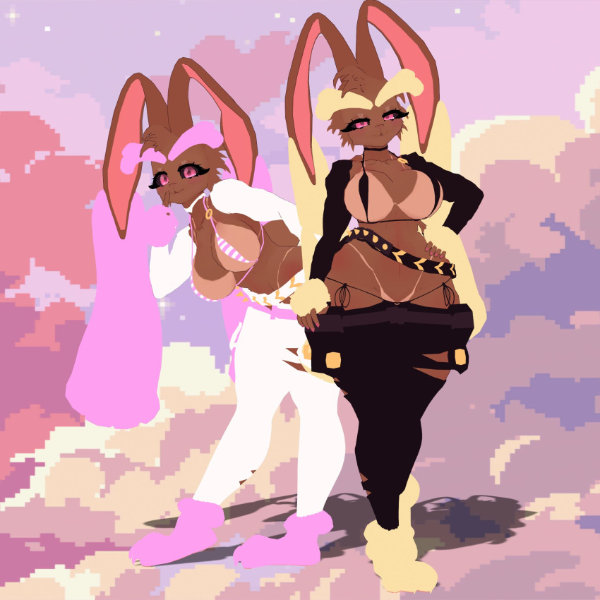 2females 2girls 3d 3d_model belt black_armwear black_bra black_clothing black_legwear brown_body brown_fur brown_hair brown_skin bunny bunny_ears bunny_girl cleavage clothing curvy curvy_body curvy_female curvy_figure female fluffy fluffy_hair fur furry game_freak generation_4_pokemon generation_6_pokemon hd hi_res high_resolution highres hourglass_figure lagomorph leporid looking_at_viewer lopunny lopunny_(seuchenk4ter) mammal mega_evolution mega_lopunny mega_lopunny_(seuchenk4ter) nail_polish nintendo pink_eyes png pokémon pokémon_(species) pokemon pokemon_(species) pokemon_dppt pokemon_xy rabbit ripped_clothing seuchenk4ter shiny_lopunny shiny_pokémon shiny_pokemon sideboob simple_background skimpy skimpy_bikini skimpy_clothes spiked_belt string_bikini string_panties tagme tanline thick_legs thick_thighs thighhighs thighs white_armwear white_legwear