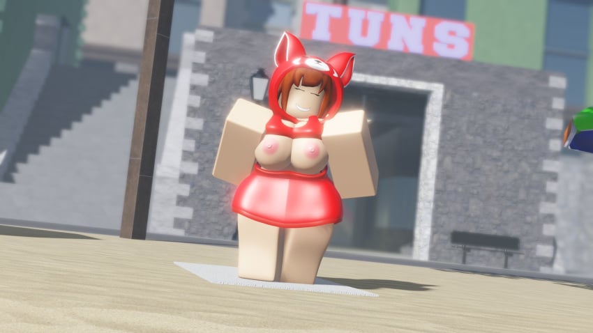 1girls 3d alternate_costume arsenal_(rolve) artist_request closed_eyes clothed flashing_breasts red_clothing red_panda_(rolve) roblox roblox_game robloxian rolve solo tagme