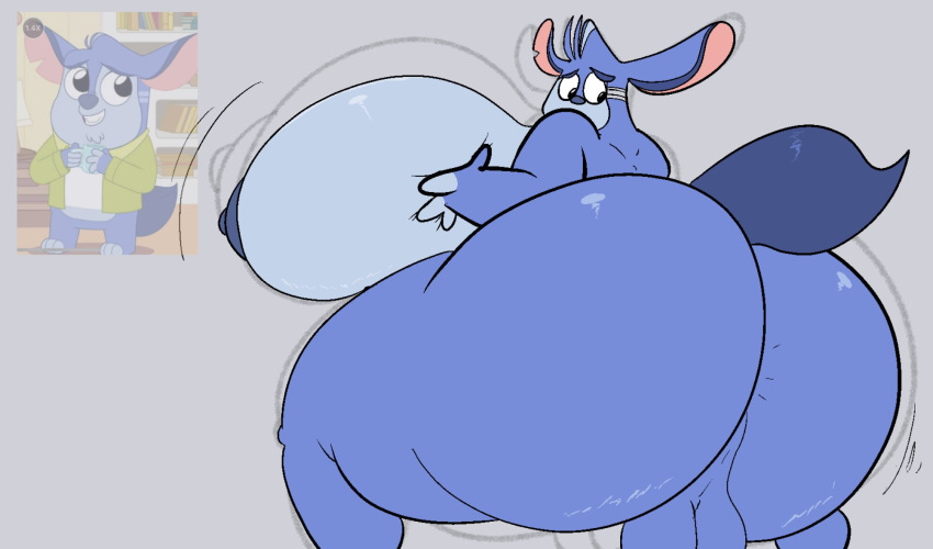 2023 anthro ass balls big_balls big_breasts big_butt blue_body breasts chinchilla chinchillid chip_chilla_(series) chum_chum_chilla digital_drawing_(artwork) digital_media_(artwork) genitals gynomorph hi_res huge_balls huge_breasts huge_butt huge_thighs hyper hyper_breasts hyper_butt illis intersex male mammal nipples nude rodent shaking_breasts shaking_butt simple_background solo tail the_daily_wire thick_thighs wide_hips