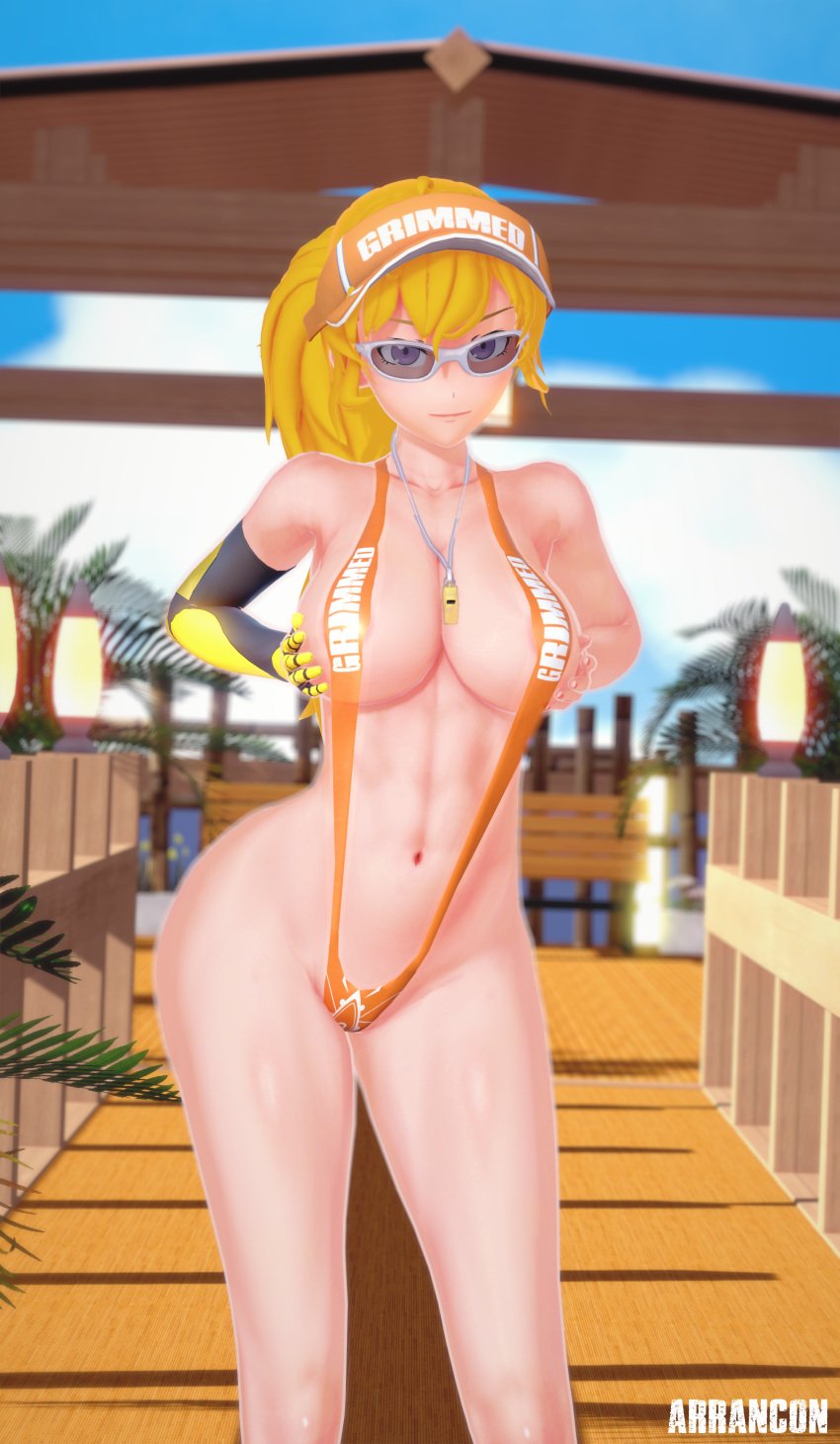 arrancon beach blonde_female blonde_hair grimm_(rwby) grimmed lifeguard pose posing robotic_arm rwby sling_bikini sunglasses tinted_eyewear yang_xiao_long