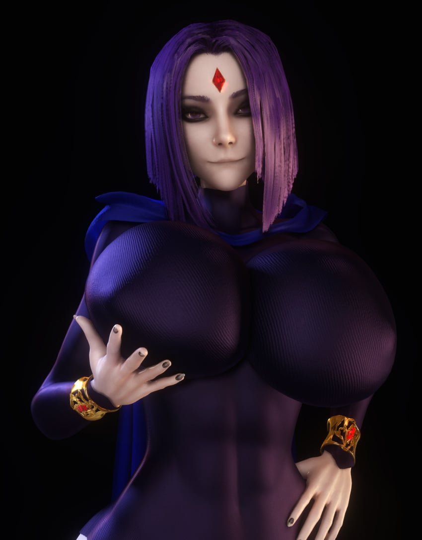 1girls 2023 3d 3d_(artwork) abs alternate_breast_size biting_lip biting_own_lip bodysuit breast_hold breasts_bigger_than_head cape dc dc_comics female female_only female_solo gigantic_breasts grey_skin hand_under_breasts hourglass_figure huge_breasts looking_at_viewer nipples nipples_visible_through_clothing purple_eyes purple_hair rachel_roth raven_(dc) skin_tight skindentation small_waist solo solo_female superhero superheroine teen_titans thin_waist top_heavy upper_body vaako wasp_waist wide_hips