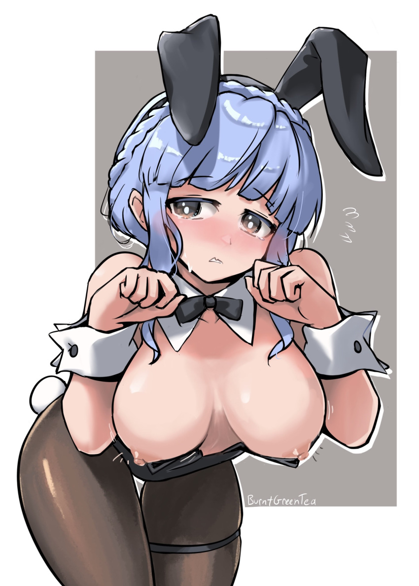 1girls alternate_costume blue_hair blush breasts bunny_ears bunny_girl bunnysuit burnt_green_tea embarrassed female female_only fire_emblem fire_emblem:_three_houses large_breasts marianne_von_edmund nintendo nipples playboy_bunny shy solo source_request wardrobe_malfunction