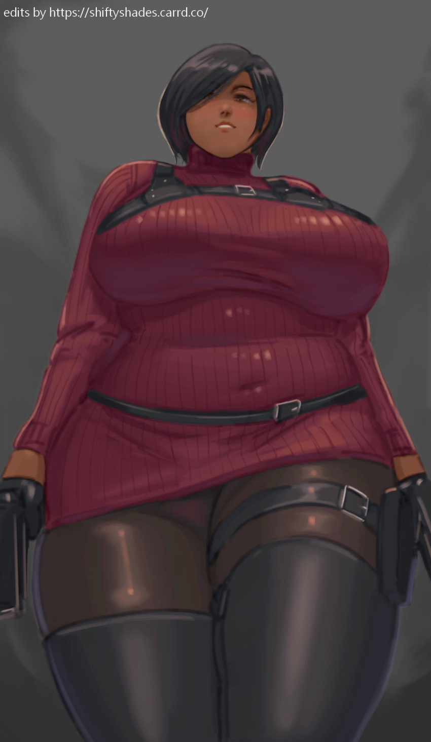 ada_wong big_breasts big_breasts breasts breasts breasts_bigger_than_head dark_skin edit edited editor_shiftyshades huge_boobs large_boobs large_breasts overweight resident_evil resident_evil_2 resident_evil_4 thick_hips third-party_edit