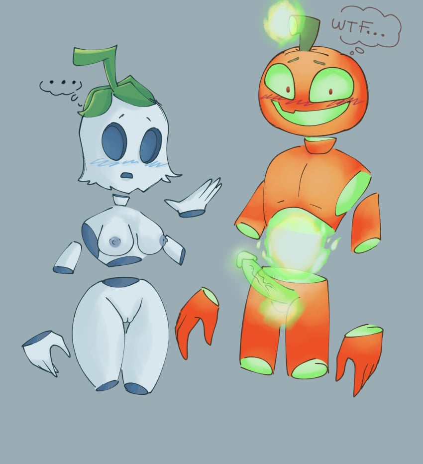 1boy 1girls blush breasts dick embarrassed genitals ghost_pepper ghost_pepper_(pvz) halloween jack_o'_lantern jack_o'_lantern_(pvz) naked_female naked_male penis plantie plants plants_vs_zombies plants_vs_zombies_2:_it's_about_time pumpkin pussy pvz pvz_2 vagina video_games