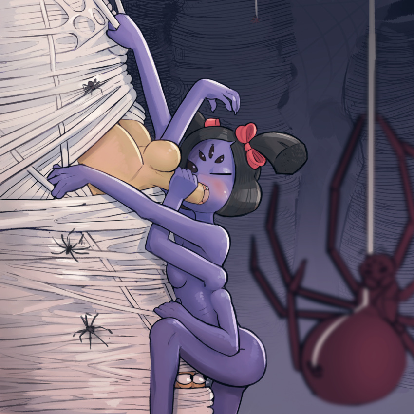 1girls arachnid arachnid_humanoid blowjob fellatio female muffet spider spider_girl spider_humanoid spincraze sucking_penis undertale undertale_(series)