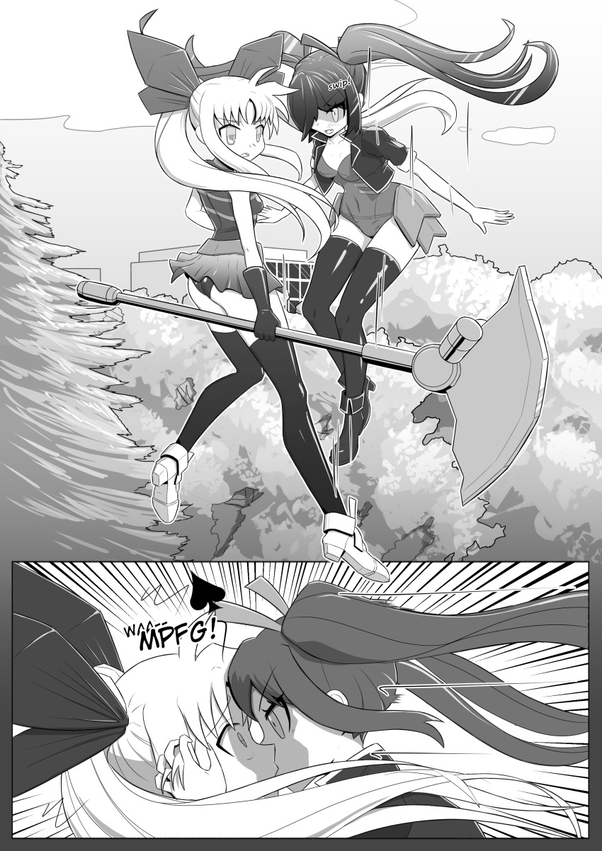 1futa 1girls bodysuit mahou_shoujo_lyrical_nanoha manga manga_page onion_jigoku original_character tagme wasp_girl_(onion_jigoku) weapon