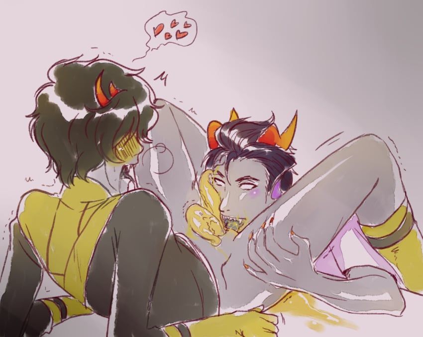 2boys cronus_ampora diphallia diphallism duo duo_focus fangs gay heart homestuck horns male male_focus male_only mituna_captor multi_penis penis tentacle_penis unusual_cum unusual_penis yaoi