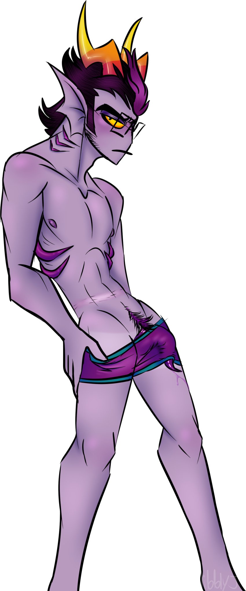 1boy dick_slip eridan_ampora glasses happy_trail homestuck looking_at_viewer male_focus male_only solo_male speedo tagme tentabulge tentacle_penis unusual_penis