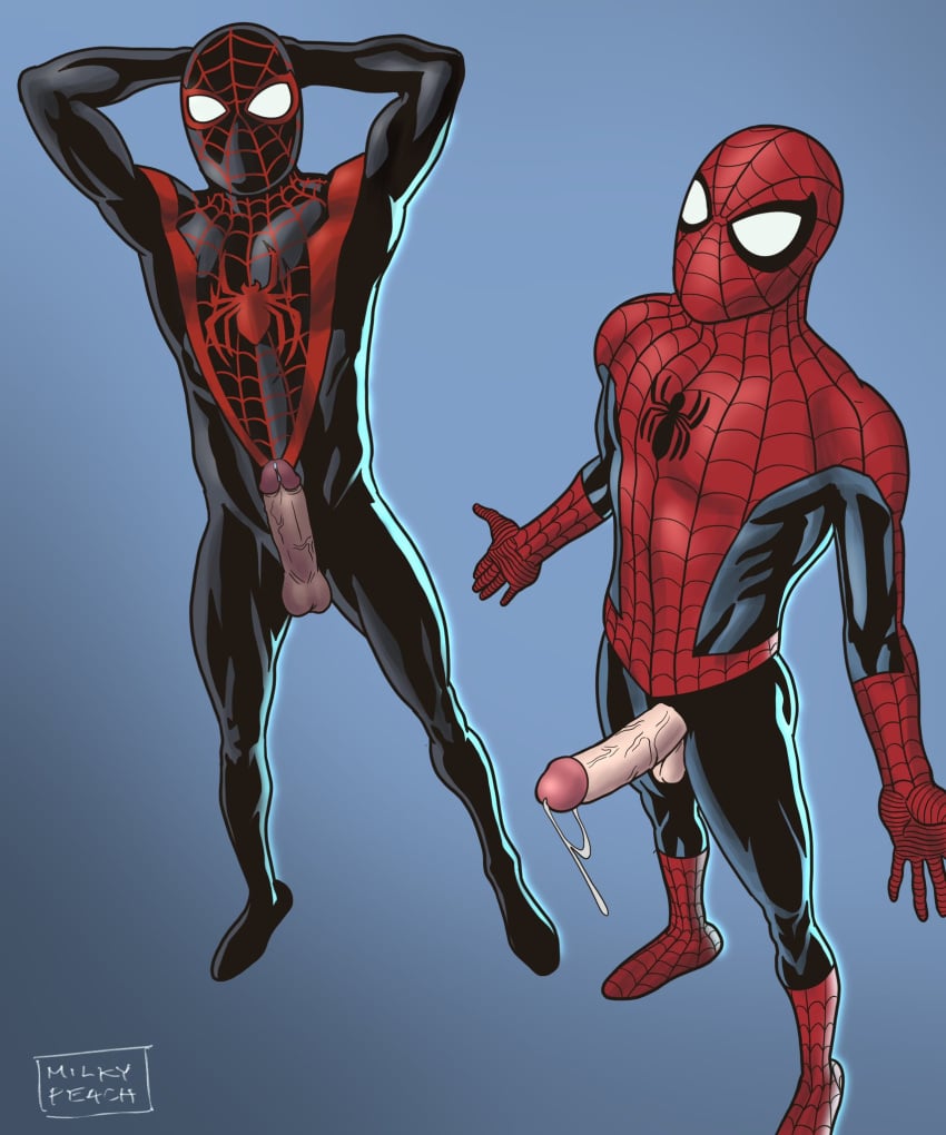 boner chocolate_and_vanilla dark-skinned_male dark_skin erect_penis erection hard_on human human_only light-skinned_male light_skin male male_only marvel masked melanin miles_morales miles_morales_(orginal) milkypeach232 muscular muscular_male penis_out peter_parker precum_drip spider-man spider-man_(series) superhero ultimate_spider-man_(comic) veiny_penis