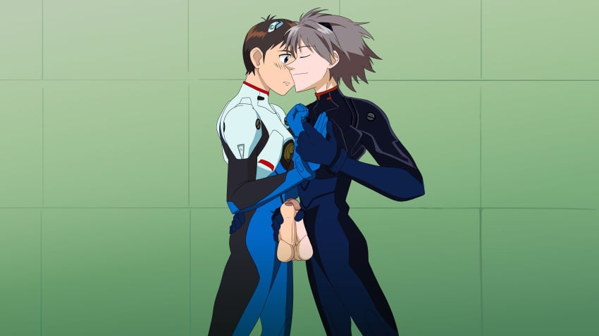 2boys frottage gay handjob kaworu_nagisa male male/male male_only neon_genesis_evangelion penis penis_grab penis_size_difference shinji_ikari skinny suit tetrahomoerotica uncensored undressing yaoi