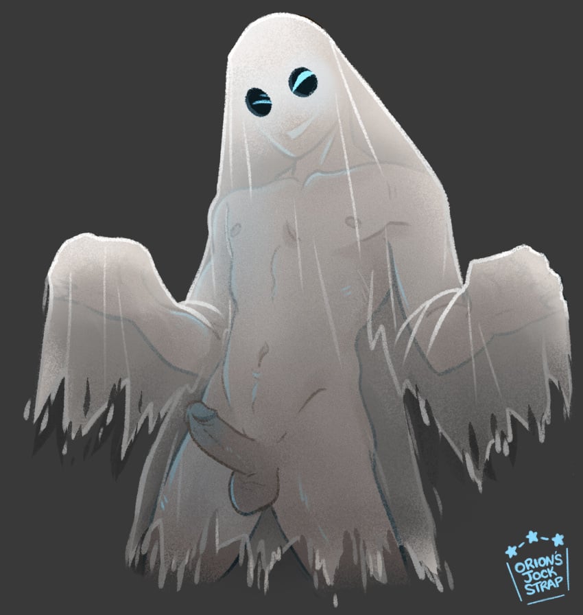 1boy 2020s 2023 balls barazoku completely_nude gay ghost ghost_boy halloween hi_res highres holidays male male_focus male_nipples male_only manly muscular_male nipples nude orionsjockstrap penis solo solo_male yaoi