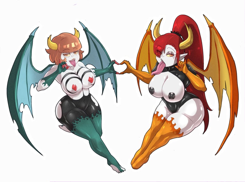 2d 2d_(artwork) banjabu big_breasts corruption demon demon_girl demon_horns demon_tail demon_wings disney disney_channel disney_xd edited hekapoo hi_res highres huge_ass huge_breasts jackie_lynn_thomas lips long_tongue star_vs_the_forces_of_evil thick_lips thick_thighs thighhighs tongue_out white_skin wide_hips yellow_sclera