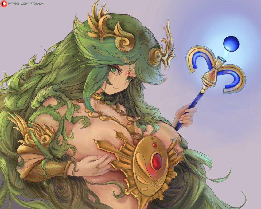 1girls artofalva breasts female female_only green_eyes green_hair kid_icarus nintendo palutena solo tagme