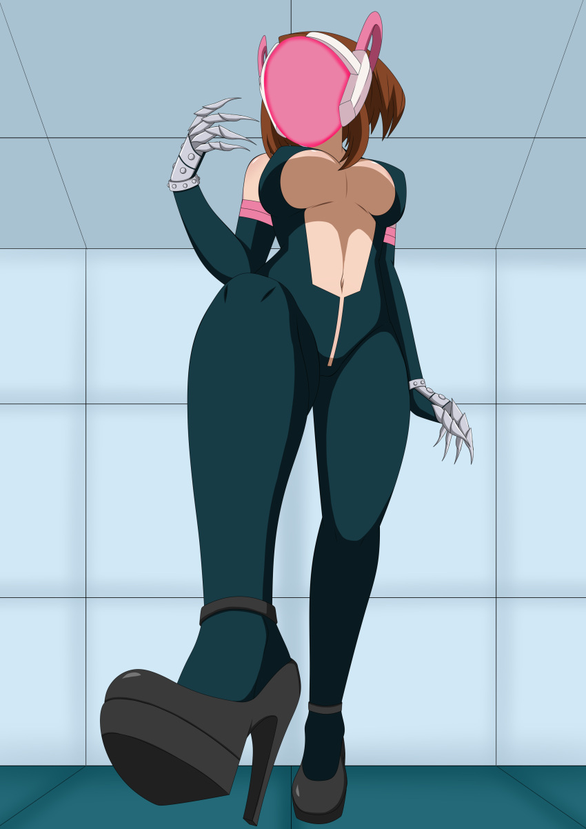 bodysuit brainwashing cleavage corruption drone elbow_gloves female helmet high_heels midriff mind_control my_hero_academia ochako_uraraka ochako_uraraka_(hero_outfit) personality_change smilingdog tech_control thick_thighs transformation wide_hips