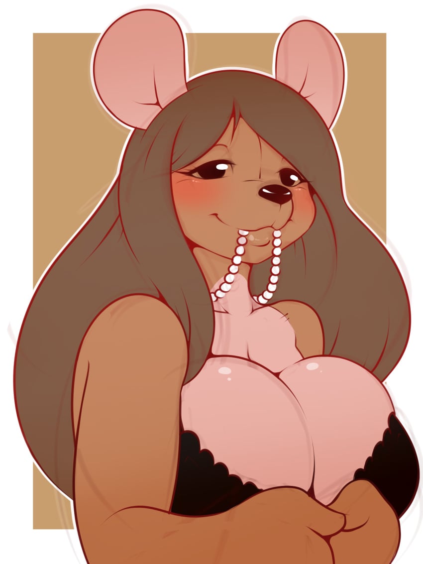 2018 3:4 anthro bedroom_eyes belly big_breasts black_eyes black_nose blush border bra breasts brown_background brown_body brown_fur brown_hair brown_sclera cleavage clothed clothing disney eyebrows eyelashes female fur gem hair half-closed_eyes hi_res huge_breasts jewelry kanga kangaroo kloudmutt long_hair looking_at_viewer macropod mammal marsupial mature_anthro mature_female milf multicolored_body multicolored_fur narrowed_eyes necklace pearl_(gem) pearl_necklace pink_belly pink_body pink_fur seductive simple_background smile snout solo underwear white_border winnie_the_pooh_(franchise)