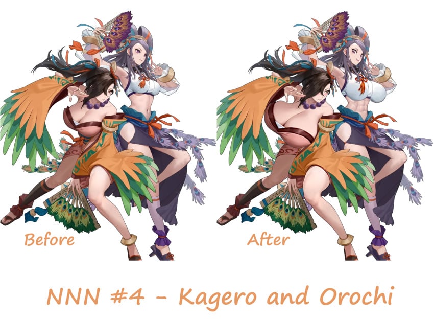 2girls abs alternate_breast_size alternate_costume black_hair blush edit female female_only fire_emblem fire_emblem_fates fire_emblem_heroes huge_breasts kagero_(fire_emblem) kagero_(winds_offered)_(fire_emblem) large_breasts multiple_girls ninja nintendo no_nut_november official_alternate_costume official_artwork_edit orochi_(fire_emblem) orochi_(winds_offered)_(fire_emblem) page_4 purple_hair sutton184_edits thick_thighs third-party_edit yuri