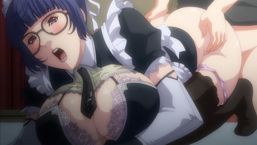 blue_hair busty french_maid glasses hentai maid o_face open_mouth panties panties_down screencap screenshot sleepless:_a_midsummer_night's_dream sleepless_nocturne sleepless_nocturne_the_animation tagme