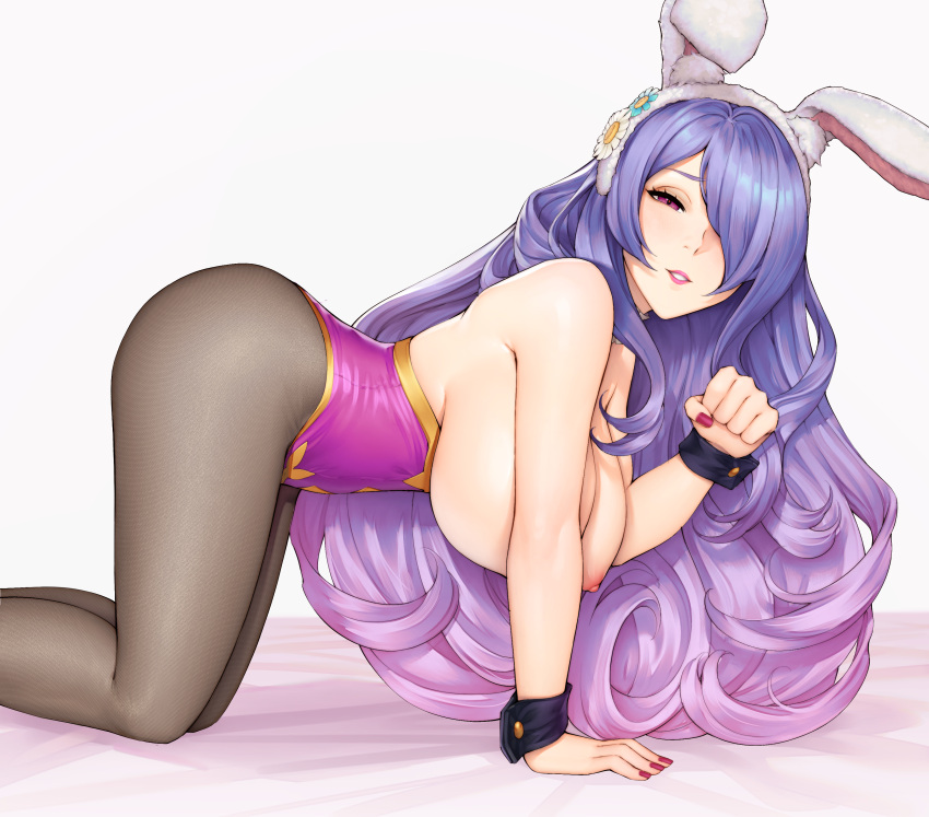 1girls all_fours alternate_costume animal_ears breasts bunny_ears bunny_girl bunnysuit camilla_(fire_emblem) camilla_(spring)_(fire_emblem) detached_collar easter fake_animal_ears feet female female_only fire_emblem fire_emblem_fates fire_emblem_heroes hair_over_one_eye highleg highleg_leotard large_breasts legs leotard lips long_hair looking_at_viewer mystra77 nail_polish nintendo official_alternate_costume pantyhose pink_leotard playboy_bunny purple_eyes purple_hair rabbit_ears rabbit_tail red_nails smile solo spring strapless strapless_leotard tail thighs very_long_hair wavy_hair