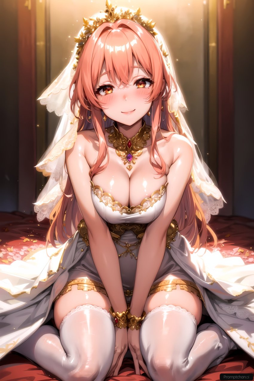 ai_generated gold gold_hair happy lingerie love oc seiko sweet wedding wedding_dress wedding_night wholesome