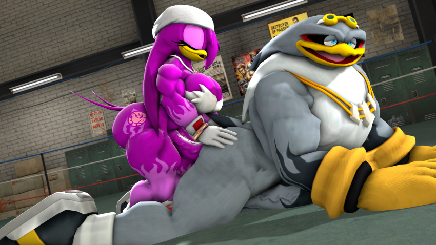 1boy 1futa 3d 3d_(artwork) anthro avian futa_on_male futanari huge_cock intersex intersex/male male muscular muscular_anthro muscular_futanari muscular_male nackey sonic_(series) storm_the_albatross tagme wave_the_swallow