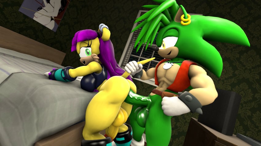 1boy 1futa 3d 3d_(artwork) anthro anthro_on_anthro male_on_futa manic_the_hedgehog mina_mongoose nackey sonic_(series) tagme