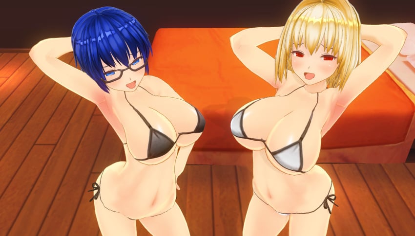 2girls 3d 3d_(artwork) 3d_artwork 3d_model ahoge alternate_breast_size alternate_version_available arched_back arcueid_brunestud armpits arms_behind_back bedroom_eyes big_breasts bikini bikini_bottom bikini_top blonde_hair blue_hair bra breasts_bigger_than_head ciel_(tsukihime) curvy custom_maid_3d_2 female_pervert glasses hands_behind_head hips horny horny_female huge_boobs huge_breasts human inviting inviting_to_sex large_boobs large_breasts melty_blood panties posing red_eyes seducing seducing_viewer sequence short_hair skimpy_bikini swimsuit top_heavy tsukihime type-moon vampire vampire_girl wide wide_hips