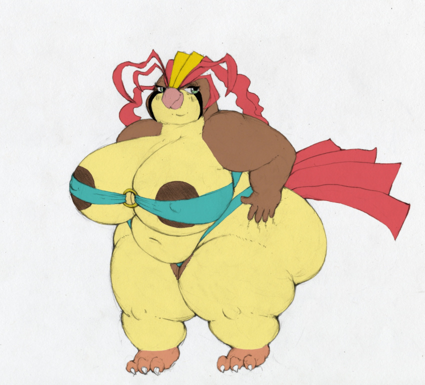 arkveveen_(artist) ass avian barefoot bedroom_eyes big_breasts big_butt bikini bird blonde_hair breasts cleavage clothing curled_hair feet female female_focus female_only generation_1_pokemon green_eyes hair hands_on_hips huge_breasts long_hair narrowed_eyes nintendo nipples original original_character overweight pidgeot pokemon pokemon_(species) red_hair rosa_pyle seductive seth65 smile swimwear tail thick_thighs thighs