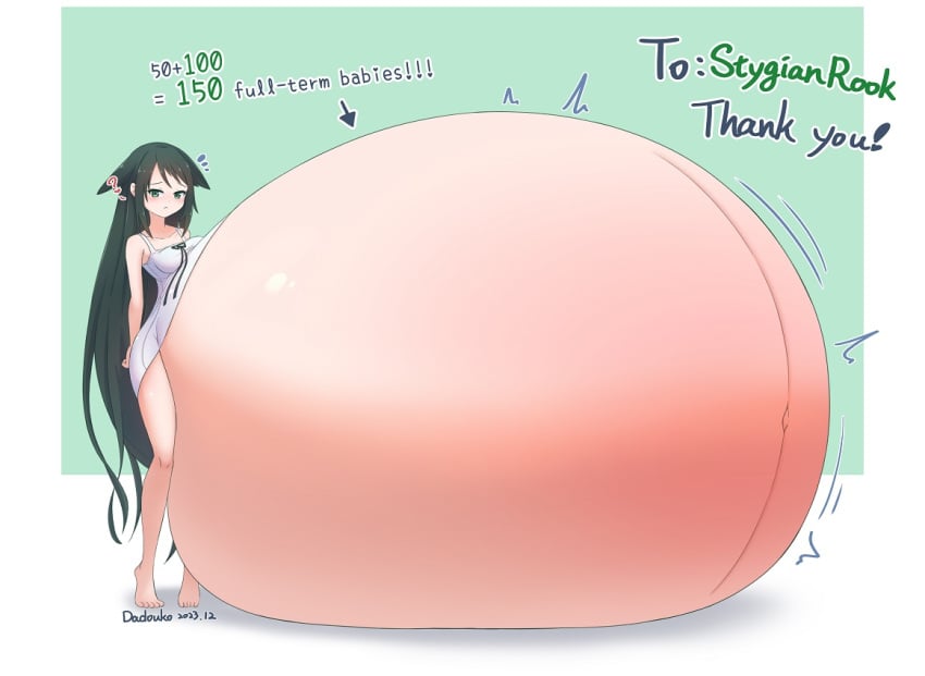 1girls belly_blob dadouko hyper hyper_belly hyper_pregnancy pregnant progression ready_to_pop saya_(saya_no_uta) saya_no_uta solo