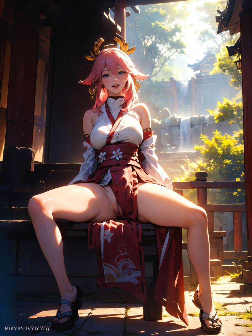 ai_generated genshin_impact nsfw pink_hair pussy rgta yae_miko