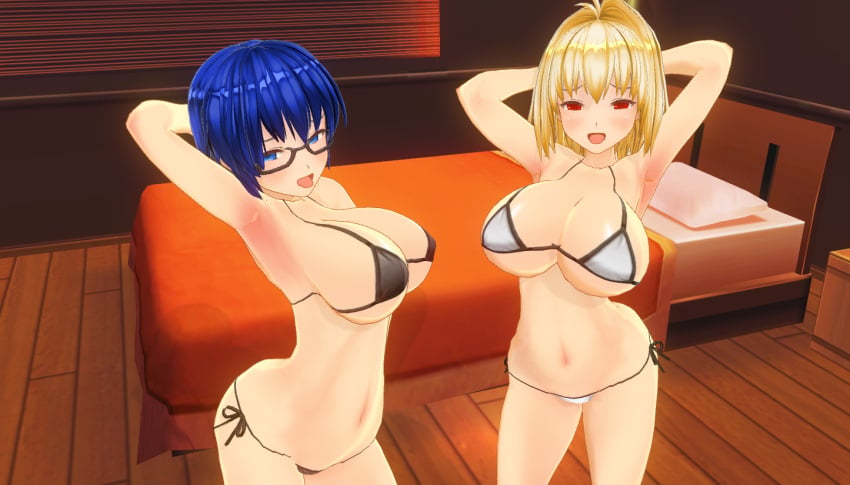 2girls 3d 3d_(artwork) 3d_artwork 3d_model ahoge alternate_breast_size alternate_version_available arched_back arcueid_brunestud armpits arms_behind_back bedroom_eyes big_breasts bikini bikini_bottom bikini_top blonde_hair blue_hair bra breasts_bigger_than_head ciel_(tsukihime) curvy custom_maid_3d_2 female_pervert glasses hands_behind_head hips horny horny_female huge_boobs huge_breasts human inviting inviting_to_sex large_boobs large_breasts melty_blood panties posing red_eyes seducing seducing_viewer sequence short_hair skimpy_bikini swimsuit top_heavy tsukihime type-moon vampire vampire_girl wide wide_hips