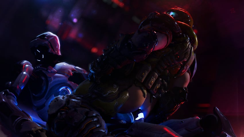 2024 2boys 3d 3d_(artwork) anal anal_sex armor blurry_background doom doom_slayer_(doom) duo exposed_ass gay helmet hi_res human_on_robot id_software male_only muscular muscular_male partially_clothed penetration robot robot_on_human robotic_penis samuel_hayden_(doom) tauntilock