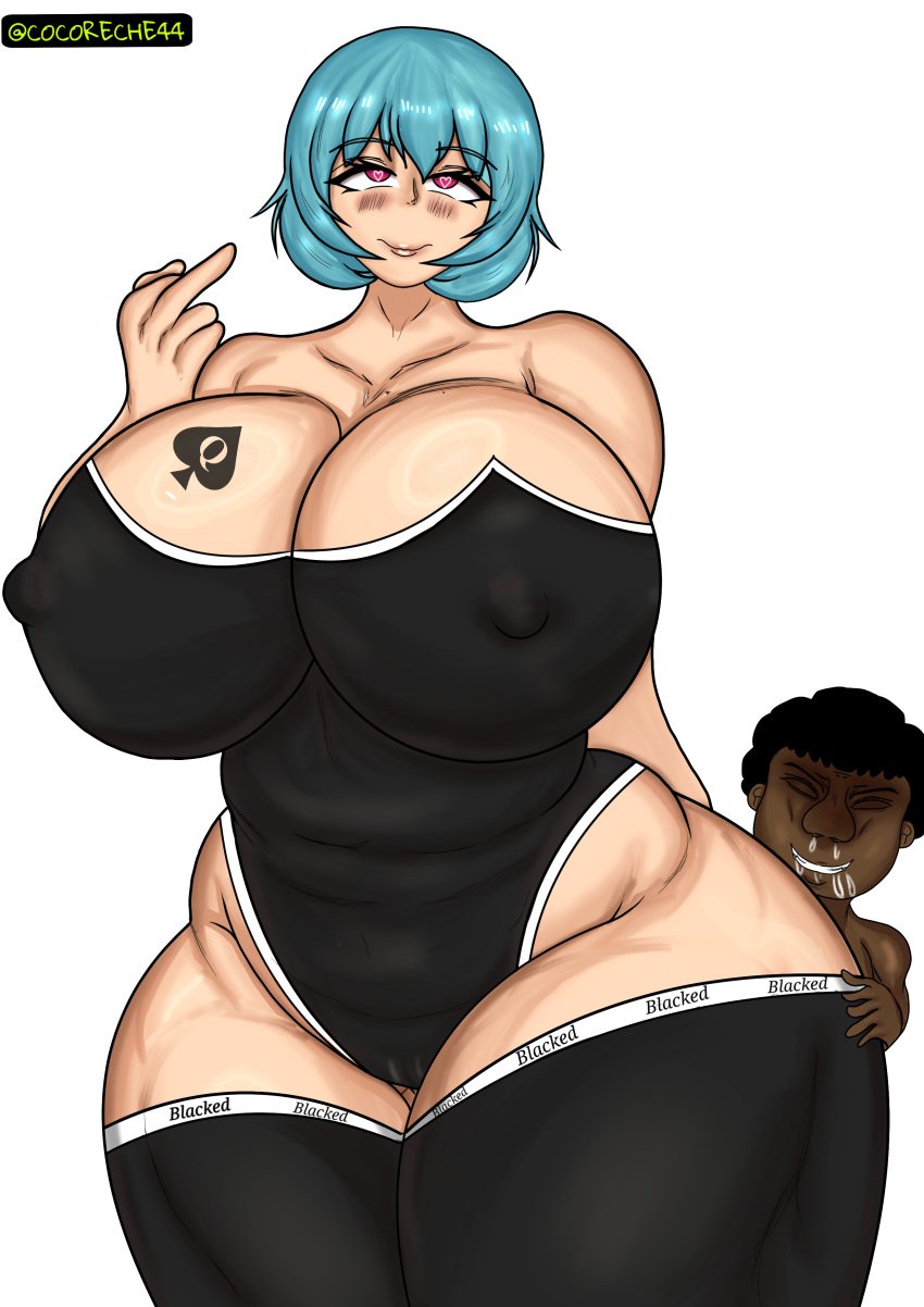 big_breasts blacked blacked_clothing blush cocoreche commission commissions_open dark-skinned_male huge_breasts large_breasts large_thighs massive_thighs middle_finger queen_of_spades red_eyes saliva self_upload simple_background slut slutty_outfit thick_female thick_thighs tower_of_fantasy ych