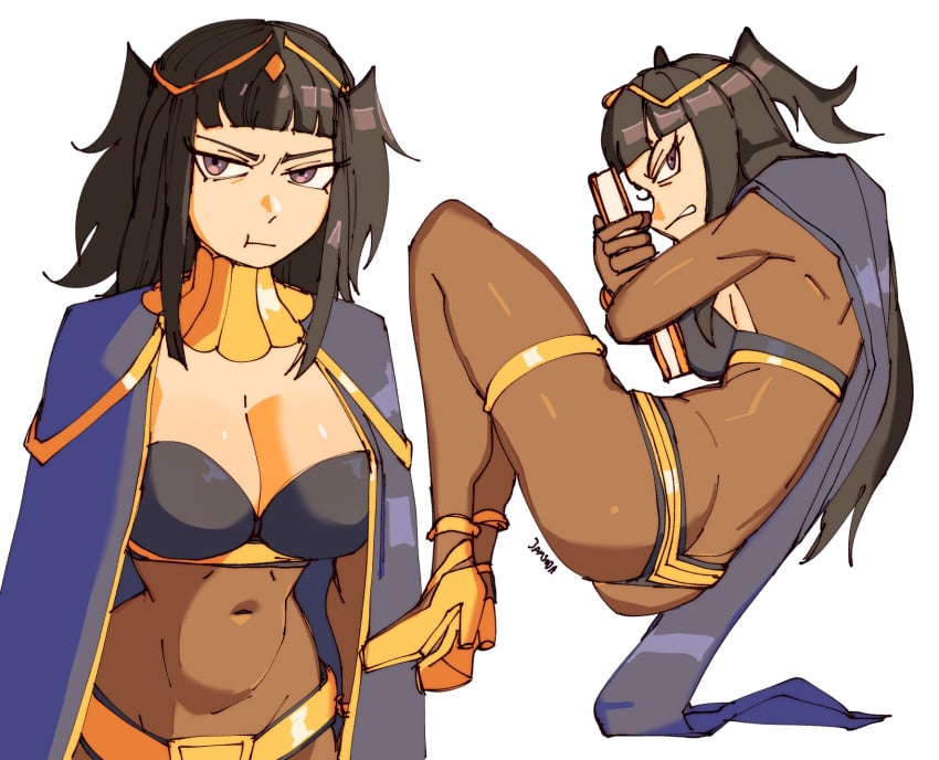 3amsoda :t ass black_hair blunt_bangs bodystocking breasts cleavage female fire_emblem fire_emblem_awakening high_heels large_breasts looking_at_viewer navel panties tharja_(fire_emblem) thigh_strap