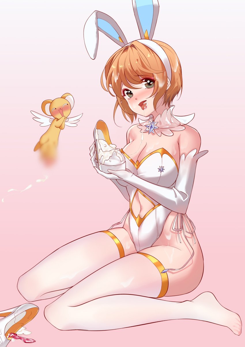 1girls artist_request breasts bunny_ears bunny_girl cardcaptor_sakura cleavage cum female high_heels human large_breasts light-skinned_female light_skin looking_at_viewer magical_girl sakura_kinomoto semen short_hair thighhighs wide_hips