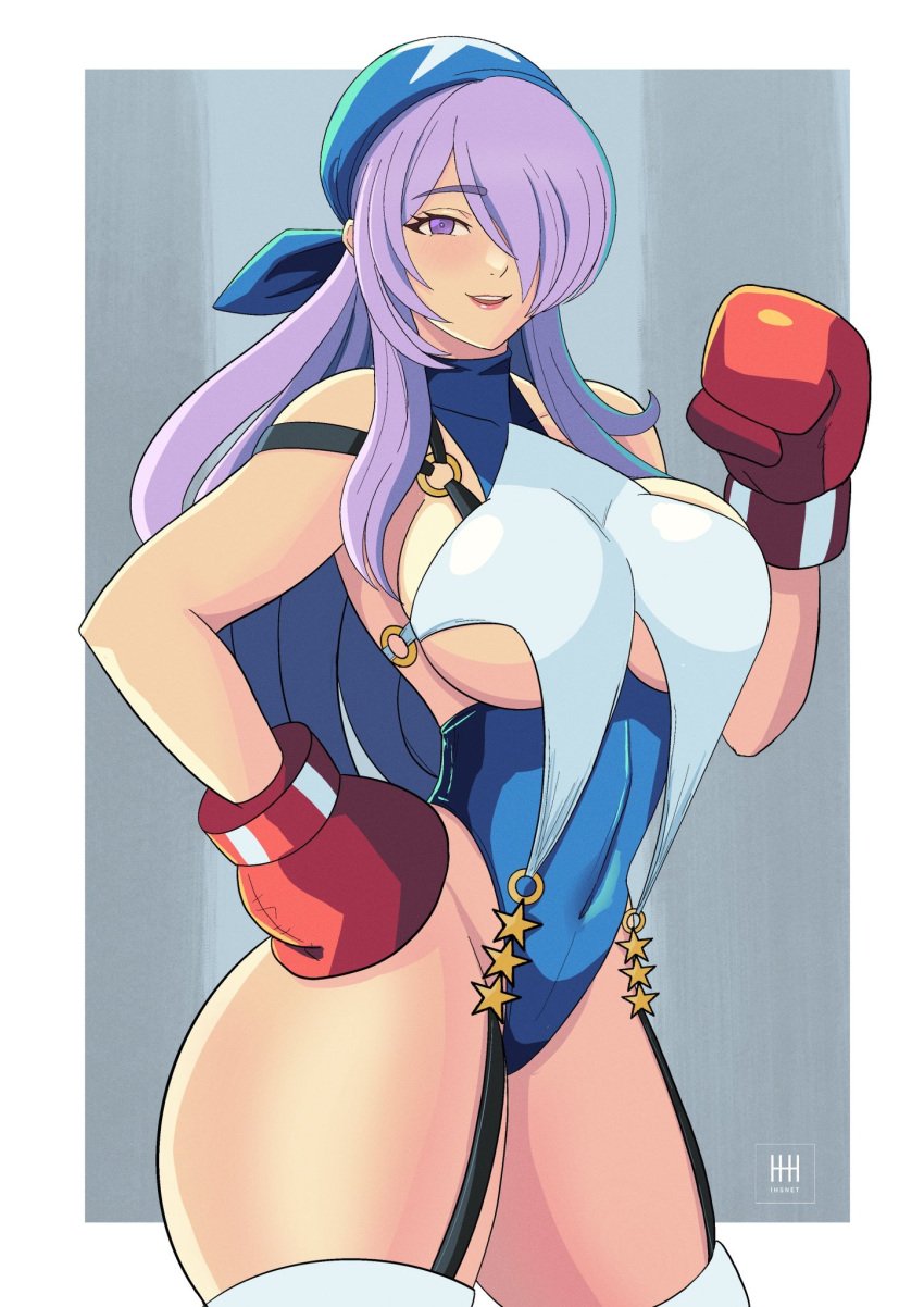 1girls alternate_costume bandana bare_arms bare_thighs boxing_gloves camilla_(fire_emblem) cosplay covered_navel crossover_cosplay female female_only fire_emblem fire_emblem_fates garter_straps gloves hair_over_one_eye ihsnet large_breasts leotard long_hair looking_at_viewer nintendo open_mouth purple_eyes purple_hair red_boxing_gloves red_gloves rival_schools sideboob solo thighs tiffany_lords_(cosplay) underboob