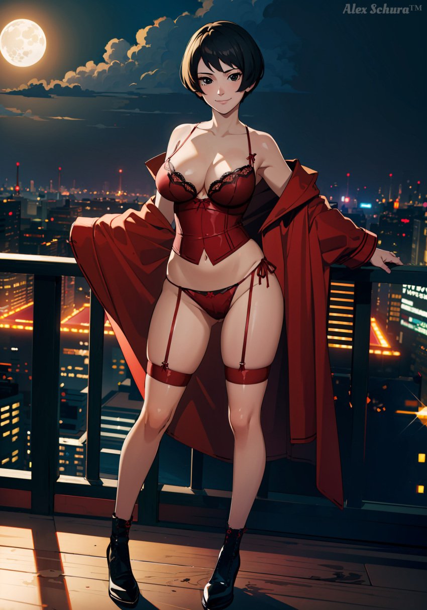 1girls 2024 2d adapted_costume adult adult_female ai_generated alex-schura arm_support artist_name asian asian_female ass_visible_through_thighs balcony bare_chest bare_midriff bare_thighs barely_clothed belt big_breasts black_eyes black_hair boots boruto:_naruto_next_generations breasts bustier city_background cleavage coat corset curvaceous curvy curvy_figure female female_only full_body g-string garter_belt garter_straps garters heels high_heel_boots high_heels huge_breasts human human_female human_only kurotsuchi large_breasts leotard lingerie lipstick long_boots makeup mature mature_female midriff milf moon mostly_nude nai_diffusion naruto naruto_(series) night no_sex partially_clothed petite presenting presenting_body railing realistic_breast_size realistic_proportions red_lingerie revealing_clothes robe sagging_breasts short_hair skimpy skimpy_clothes smile solo solo_focus stable_diffusion standing stockings straps thigh_strap thighs trenchcoat tsuchikage voluptuous watermark wide_hips wide_sleeves