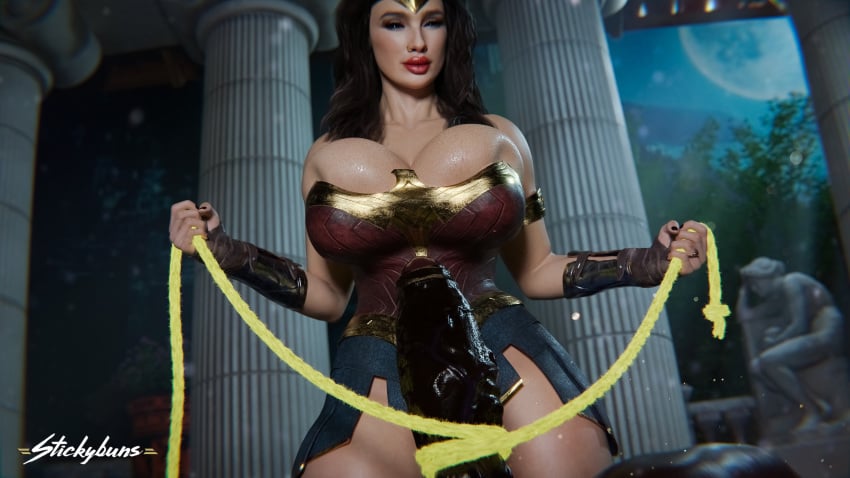 3d big_penis bimbo dark-skinned_male dark_skin dc dc_comics huge_breasts interracial lasso_of_truth light-skinned_female partial_male pov stickybuns voluptuous wonder_woman wonder_woman_(series)