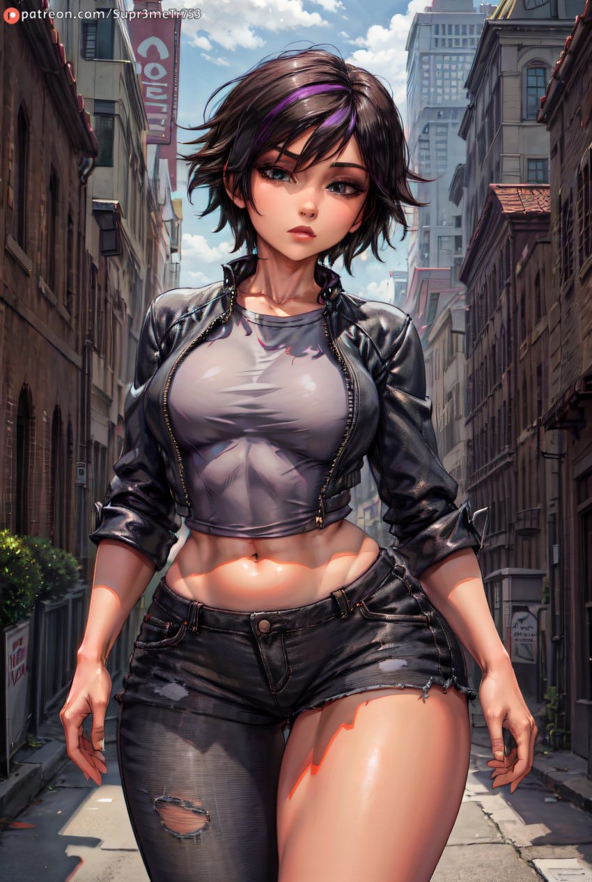 1girls abs ai_generated asian asian_female big_breasts big_hero_6 big_hero_6:_the_series black_hair breasts curvaceous curvy curvy_body curvy_female curvy_figure dark_hair female female_only gogo_tomago hourglass_figure jacket large_breasts long_hair looking_at_viewer marvel mature mature_female mature_woman milf multicolored_hair muscular muscular_female muscular_legs muscular_thighs navel seductive_look skin_tight skindentation small_waist supr3metr thick thick_legs thick_thighs two_tone_hair voluptuous voluptuous_female wide_hips