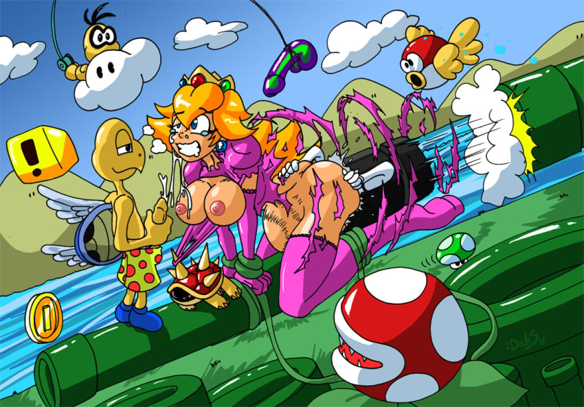 blue_eyes breasts bullet_bill cheep_cheep dahs dildo ejaculation female handjob human koopa_troopa lakitu male mario_(series) masturbation nintendo paratroopa piranha_plant princess_peach rape sex_toy spiny straight super_mario_bros. torn_clothes warp_pipe